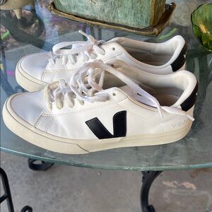 Veja White Sneakers with Black Logo Size 9
